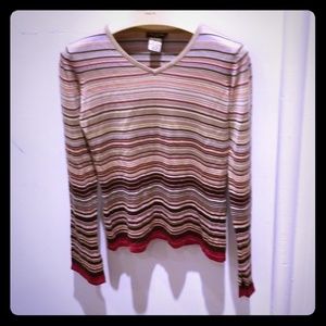 Silk stripe long sleeve sweater